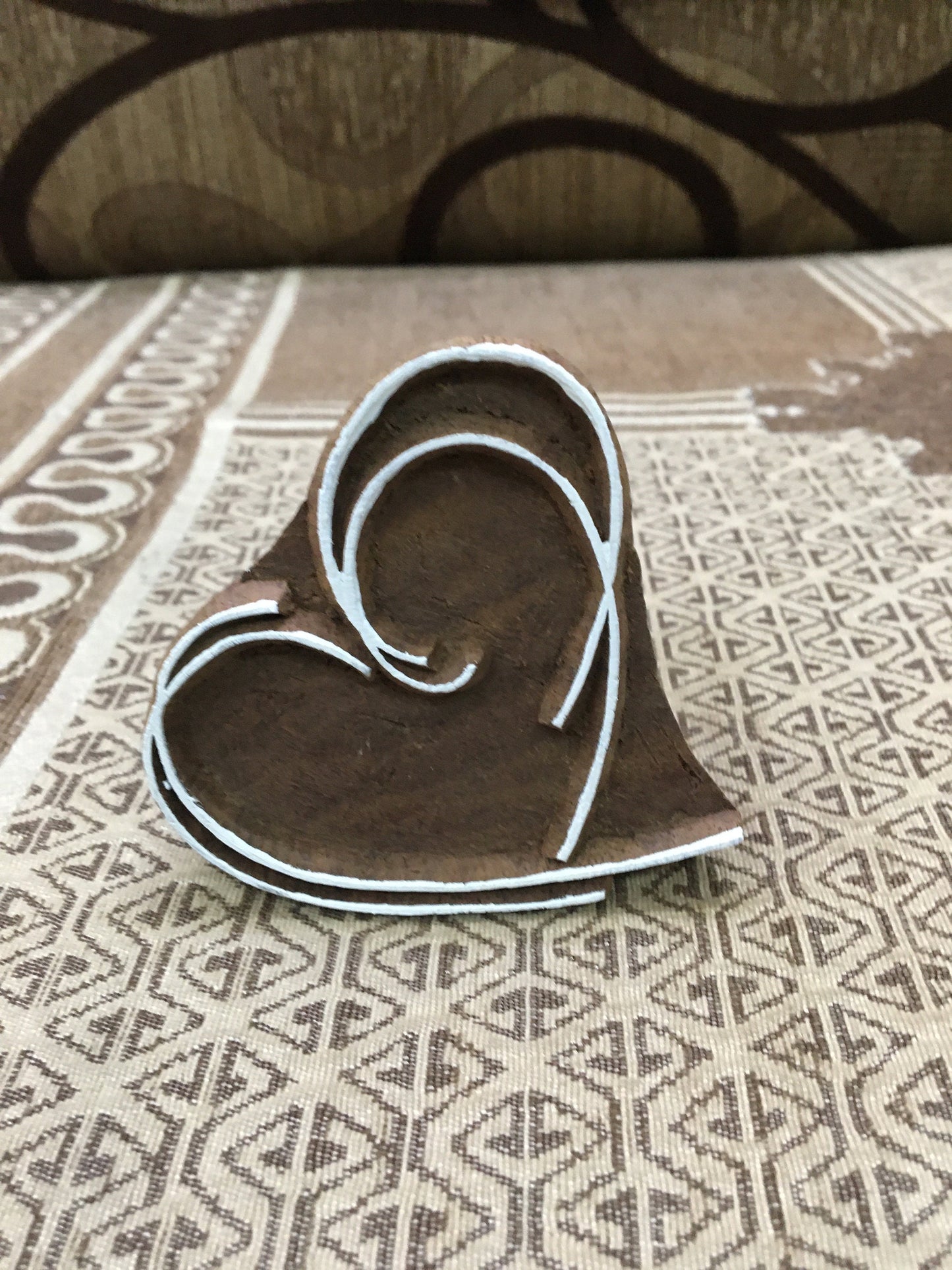 Line Hearts, hand carved Indian wood printing block; textile stamp; pottery stamp,