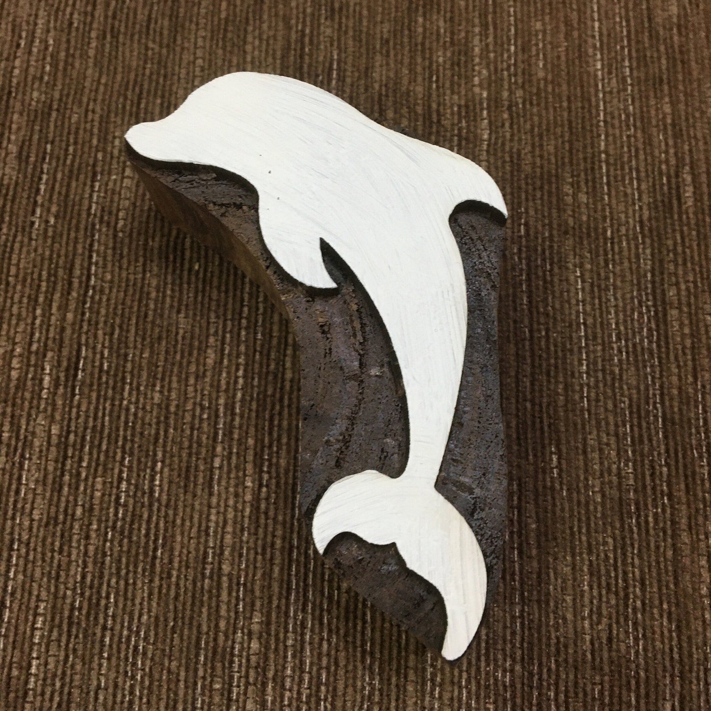 Dolphin, hand carved Indian wood printing block; textile stamp; pottery stamp,