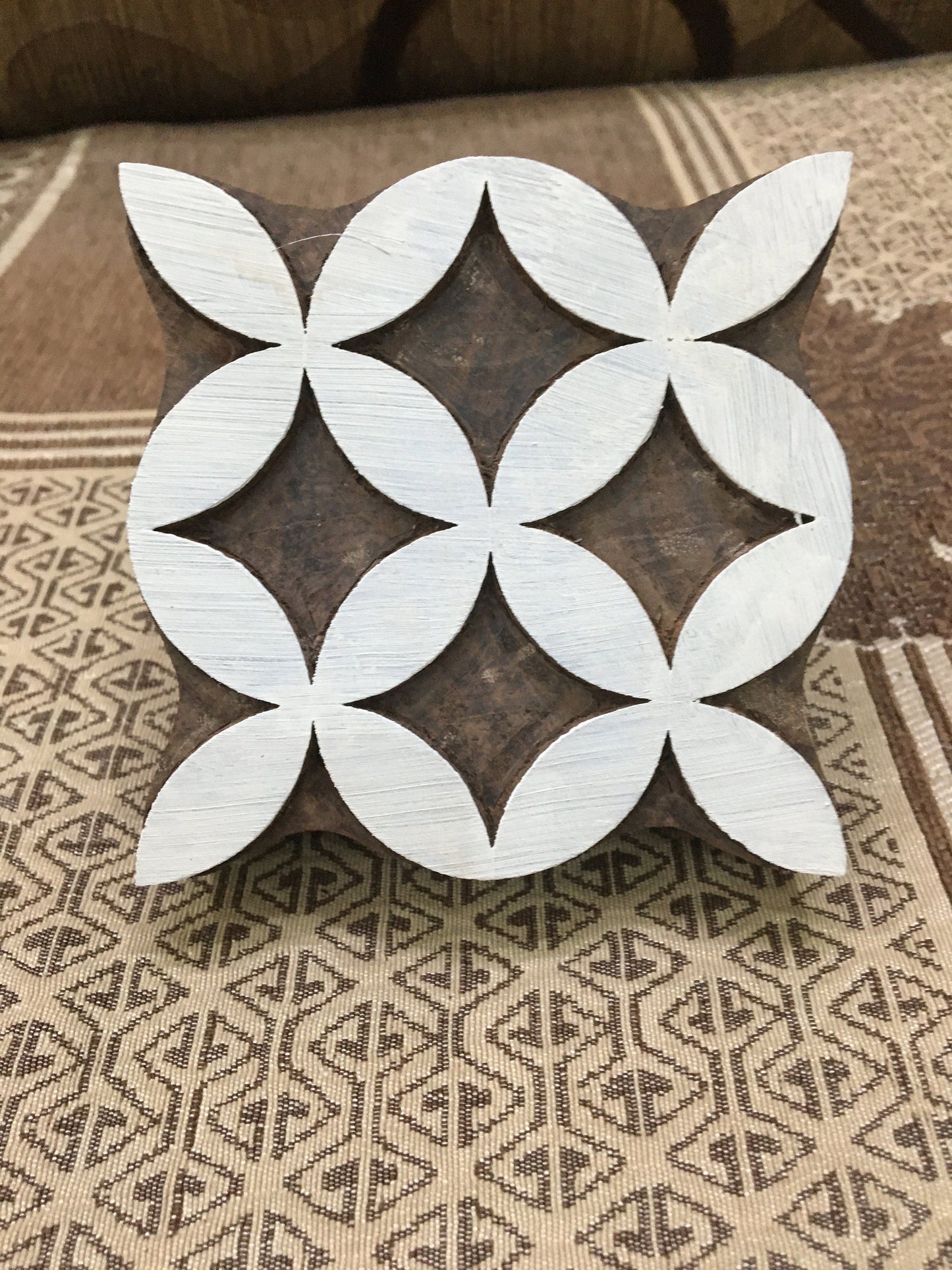 Exquisite Artistry: Petal Repeat Hand Carved Wooden Printing Block, hand carved Indian wood printing block; textile stamp; pottery stamp,