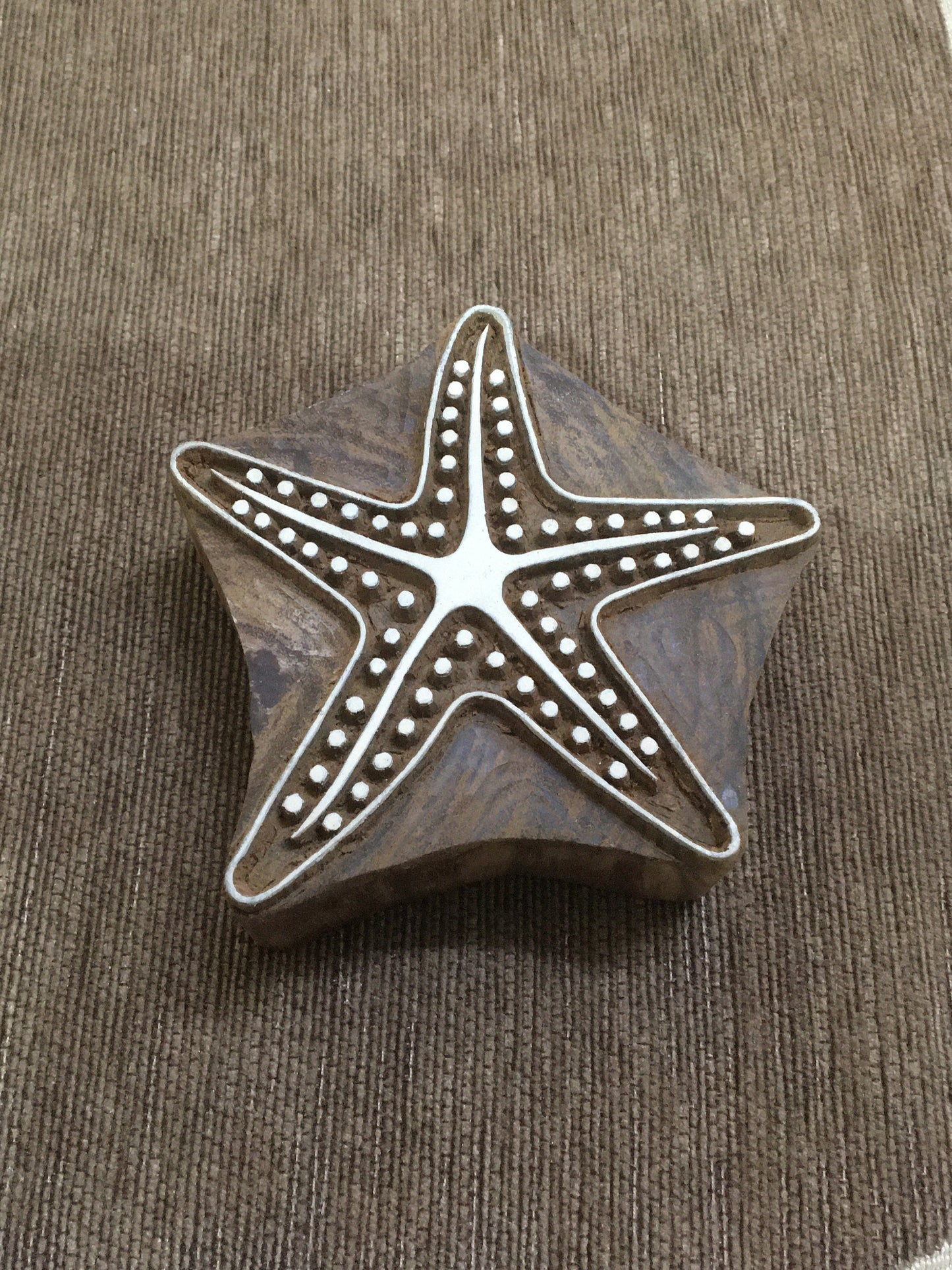 Indian Wooden Printing Block – Large Starfish, hand carved Indian wood printing block; textile stamp; pottery stamp,