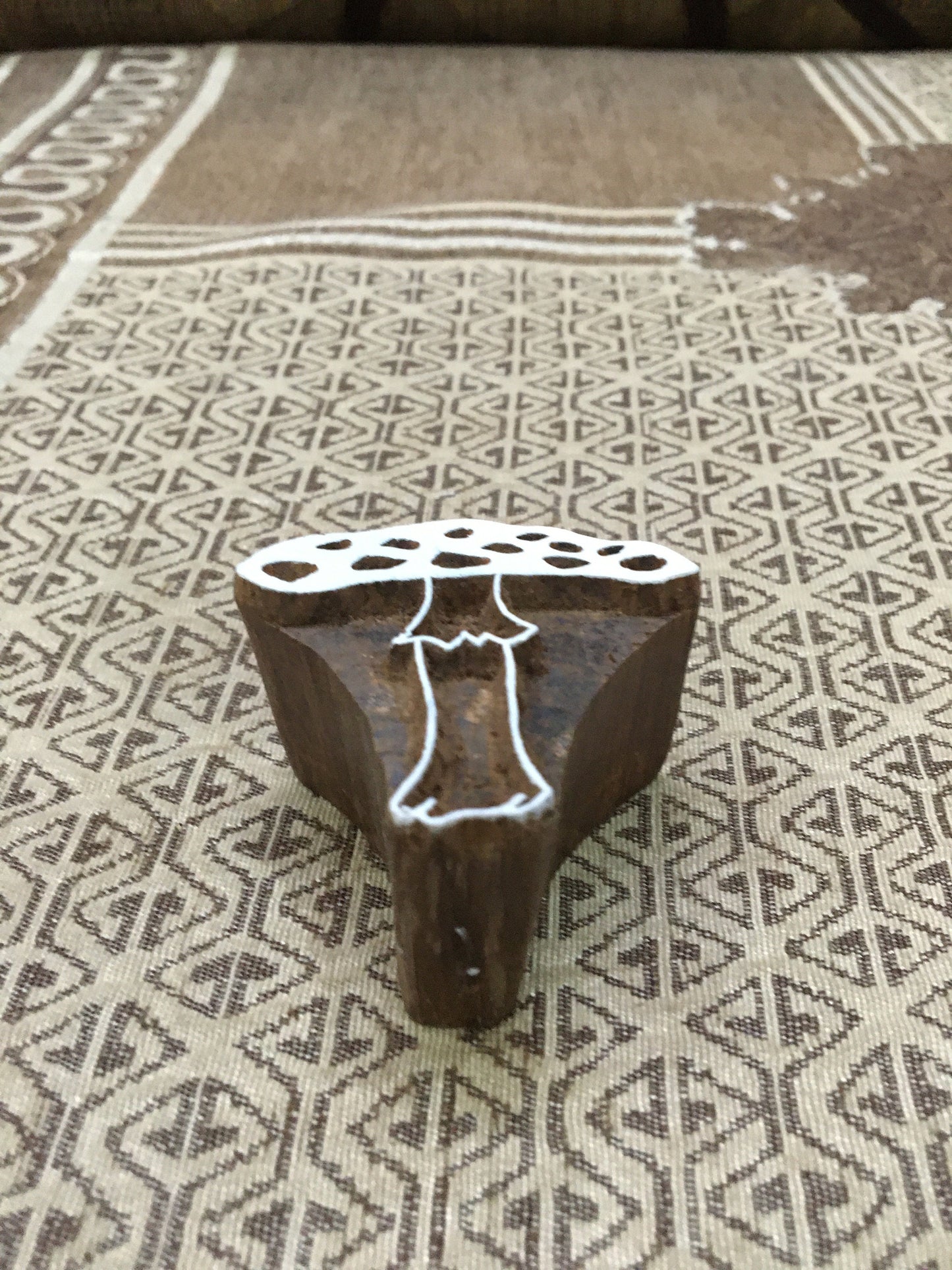 Mushroom Head, hand carved Indian wood printing block; textile stamp; pottery stamp,