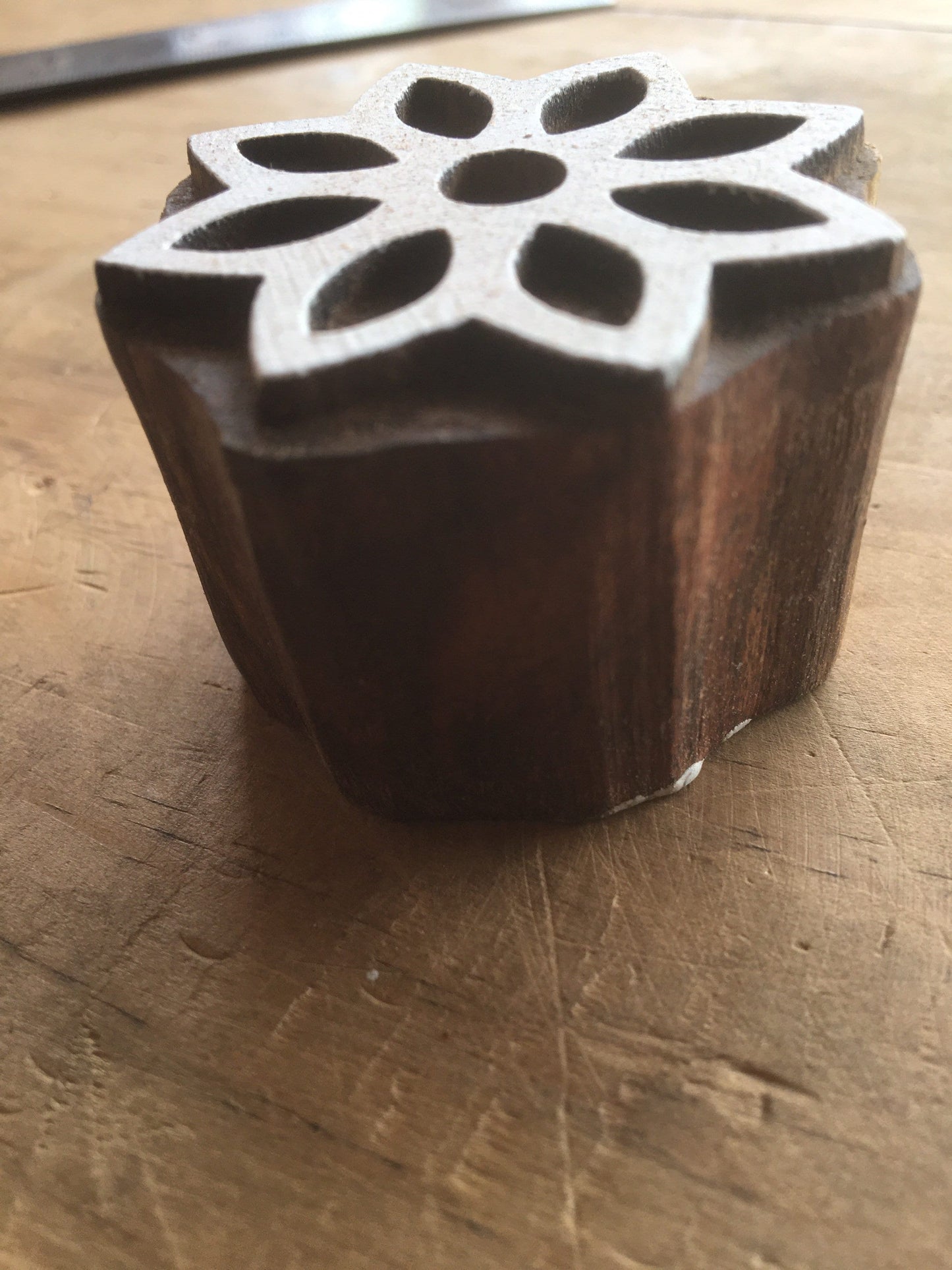 Eight Leaves flower, hand carved Indian wood printing block; textile stamp; pottery stamp,