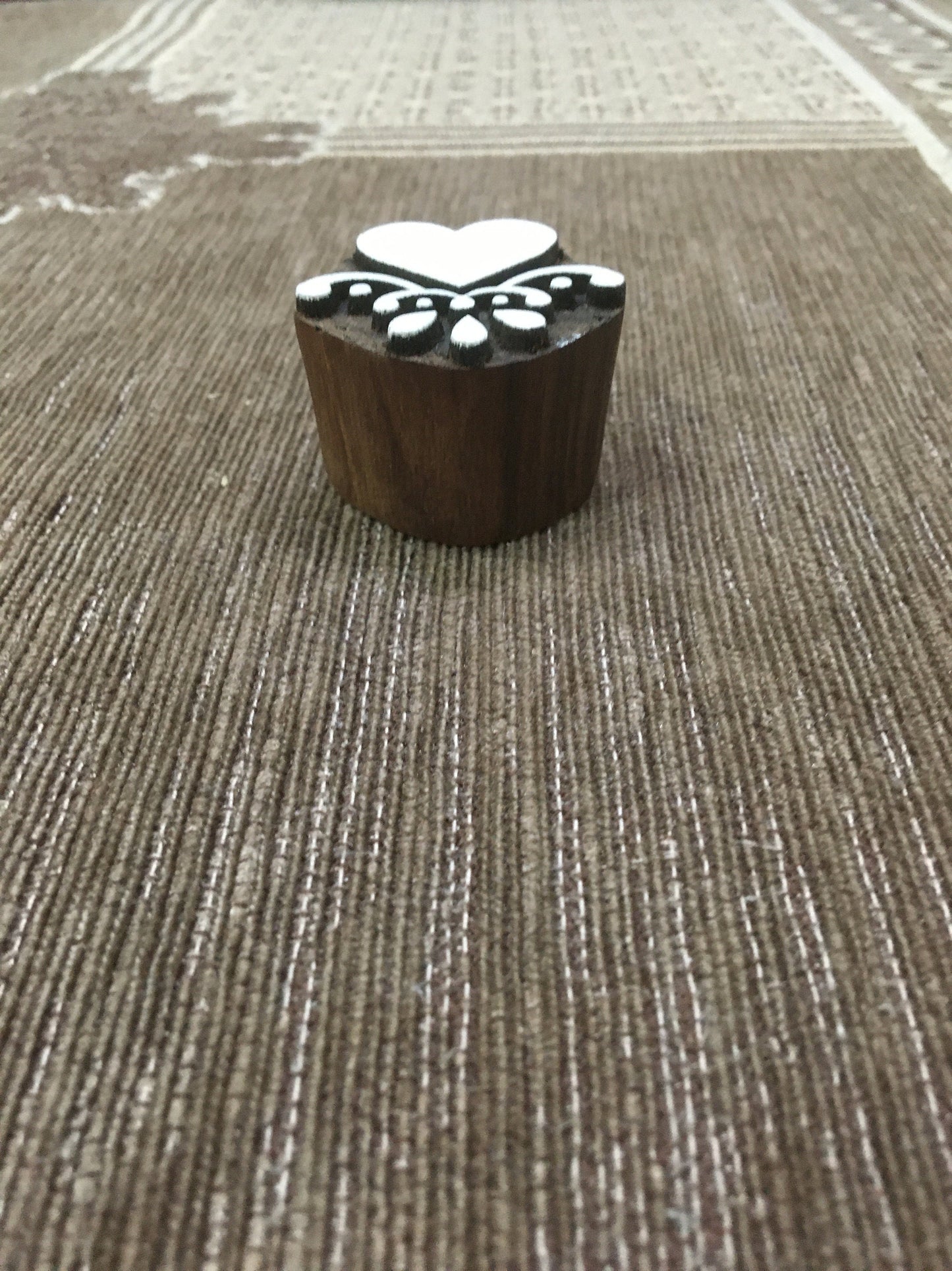 Indian Wooden Printing Block - Small Heart Motif, hand carved Indian wood printing block; textile stamp; pottery stamp,