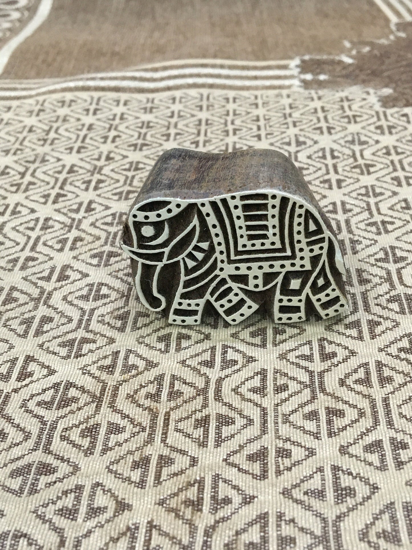 Smart Elephant, hand carved Indian wood printing block; textile stamp; pottery stamp,