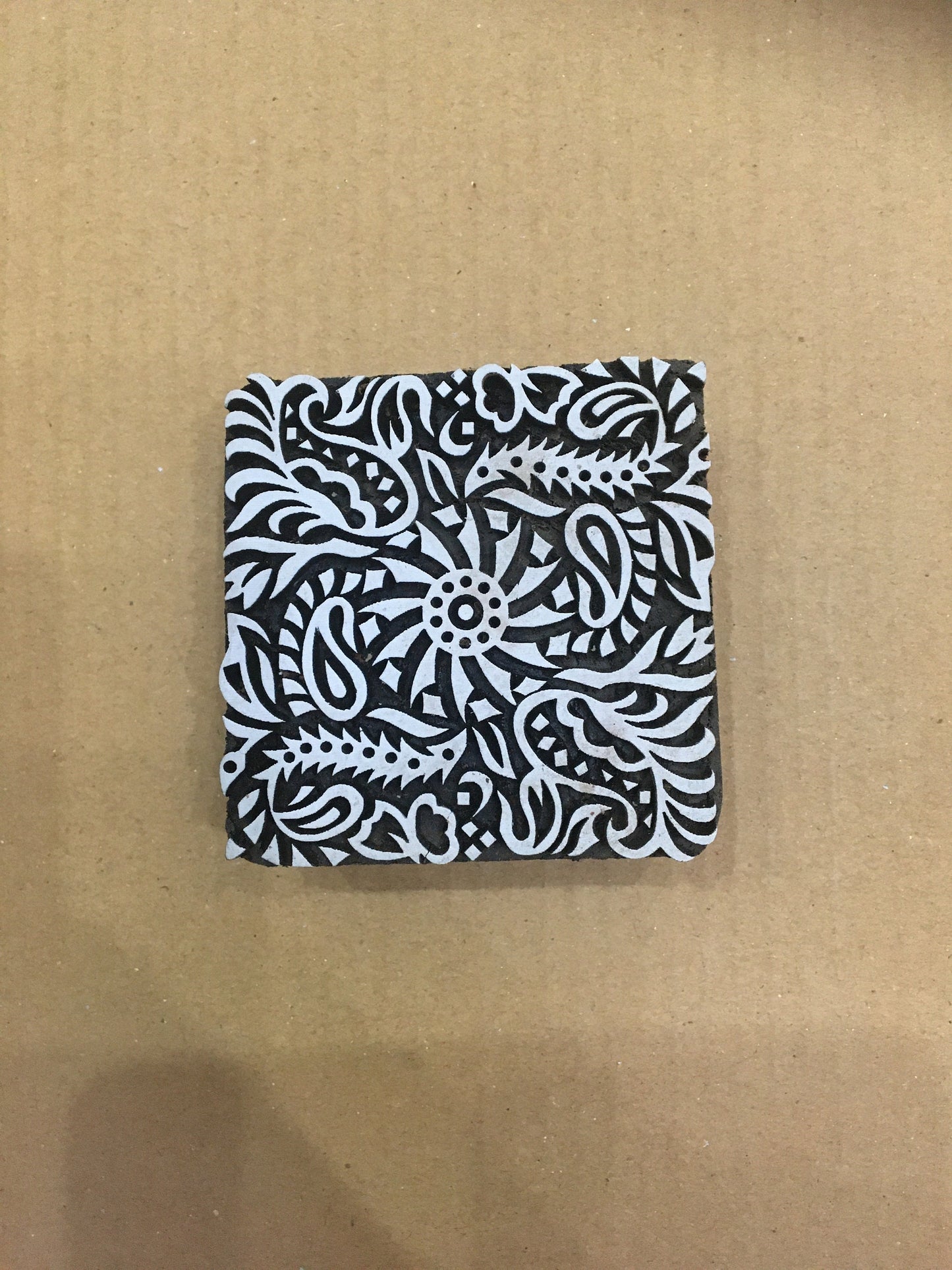 Indian Wooden Printing Block- Detailed Flower Tile, hand carved Indian wood printing block; textile stamp; pottery stamp,