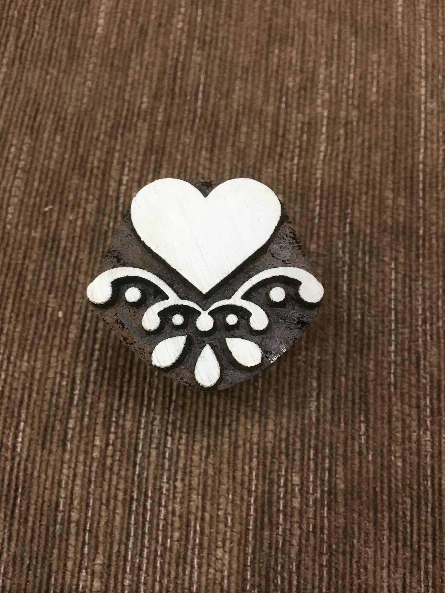 Indian Wooden Printing Block - Small Heart Motif, hand carved Indian wood printing block; textile stamp; pottery stamp,