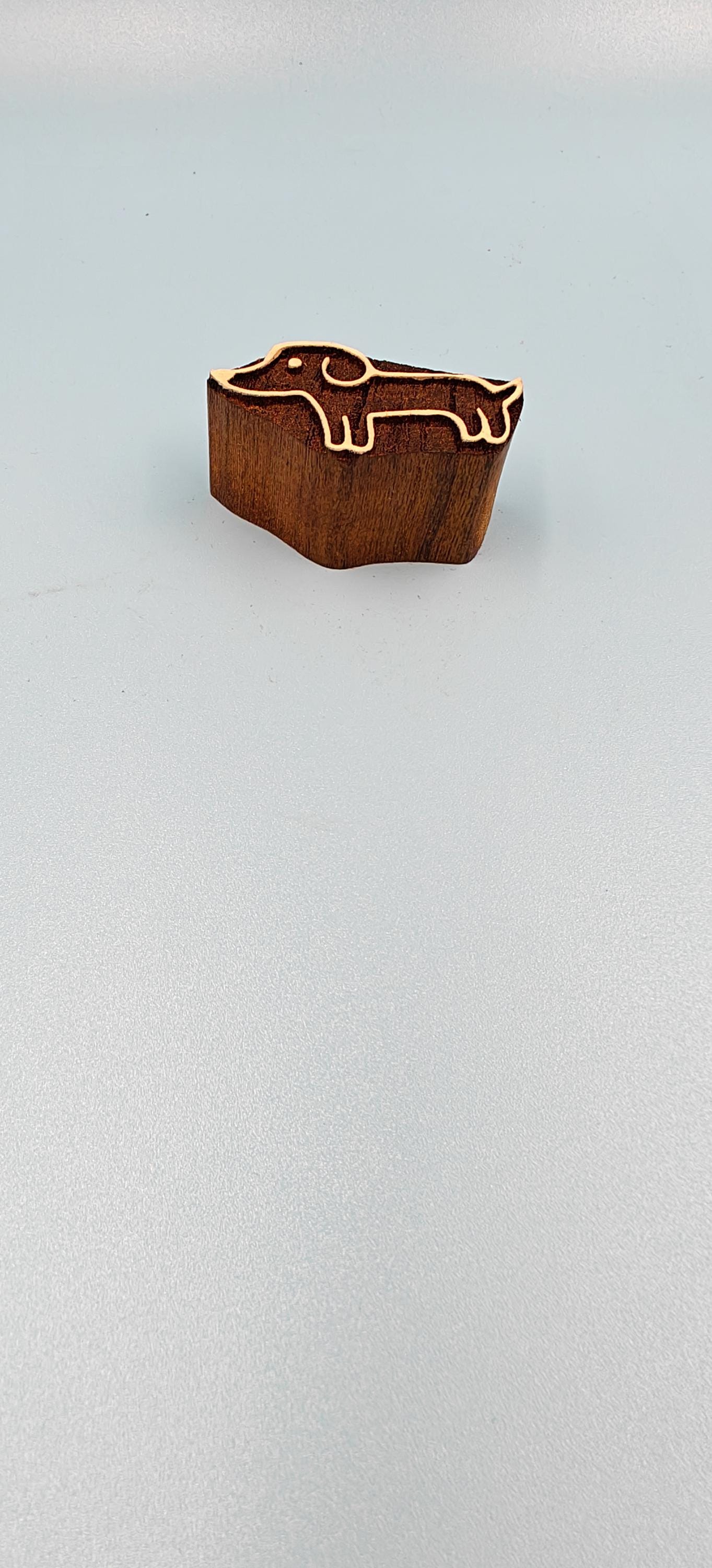 Indian Wooden Printing Block - Dachshund Puppy, hand carved Indian wood printing block; textile stamp; pottery stamp,