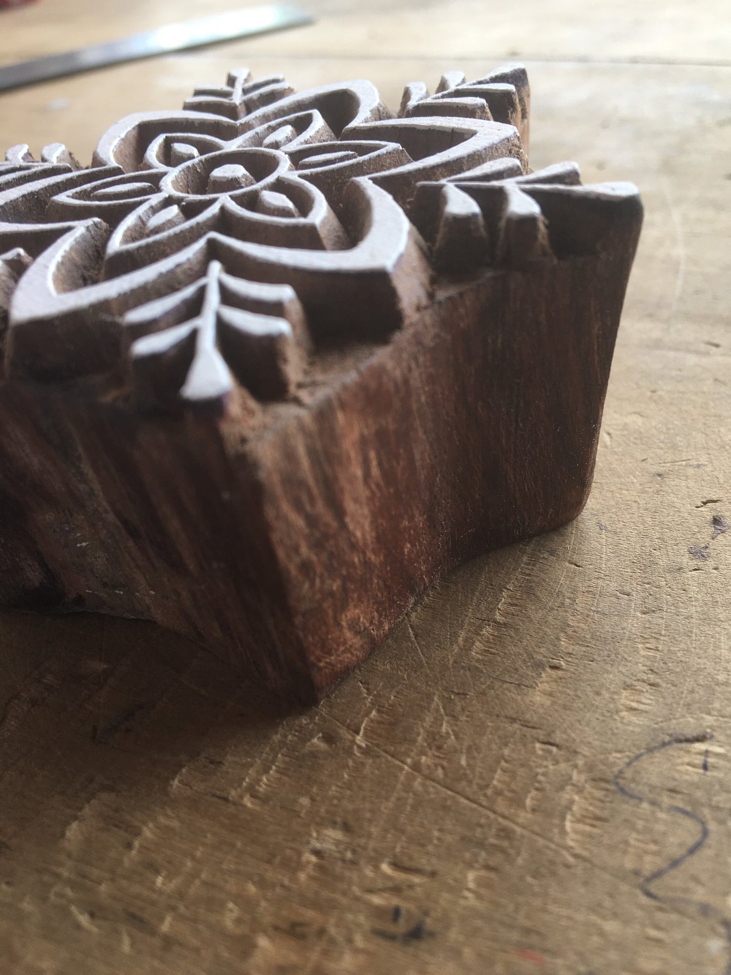 Snow flake Flower, hand carved Indian wood printing block; textile stamp; pottery stamp,