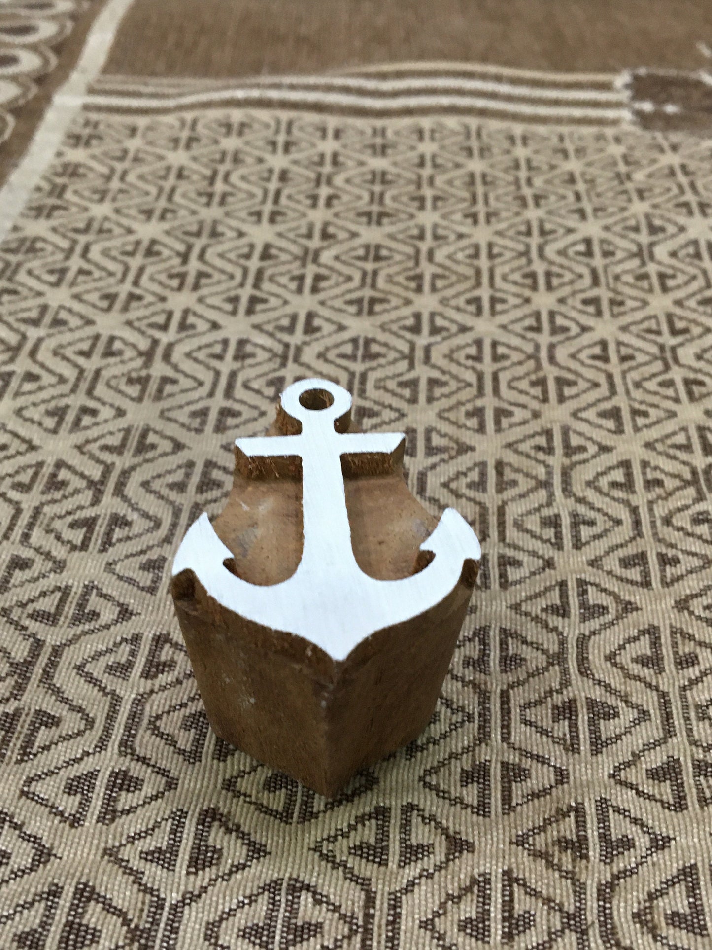 Anchor carved wooden tjaps batik printing pottery stamp, hand carved Indian wood printing block; textile stamp; pottery stamp,