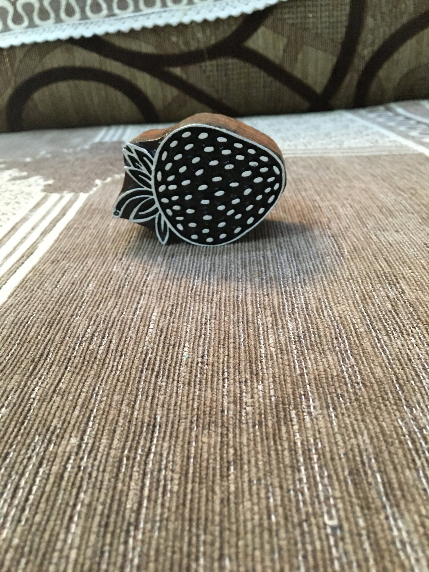 Strawberry - hand carved Indian printing block; pottery stamp; textile stamp; Indian print block; clay stamp