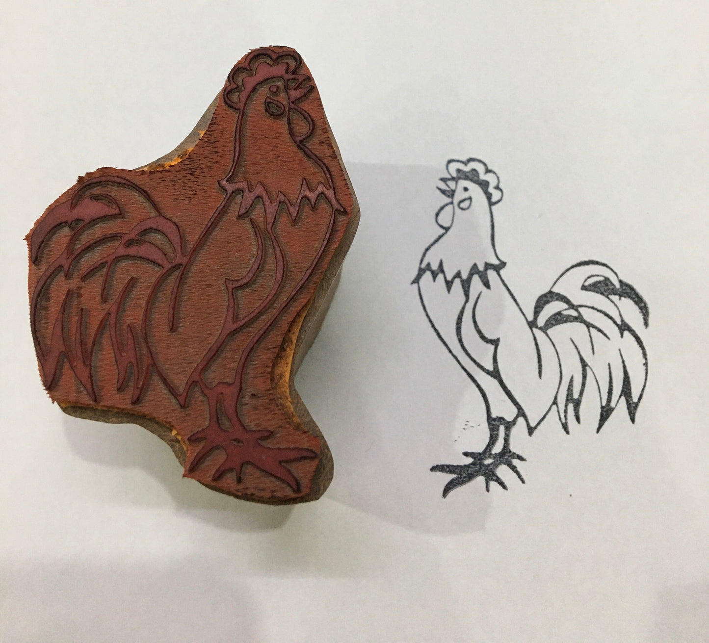 Indian Wood mounted rubber Printing Block – Cockerel, hand carved Indian wood printing block; textile stamp; pottery stamp,
