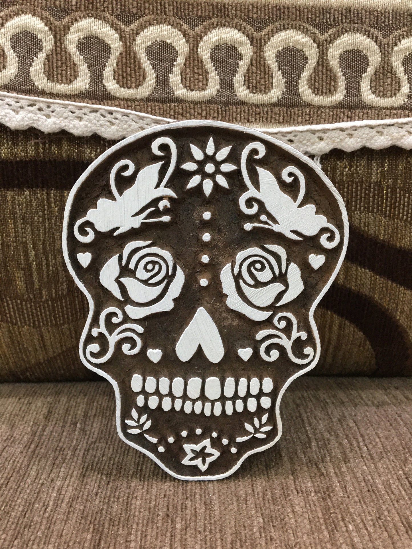 Day of the dead skull , Mexican calavera block print Stamp , Calavera wall art Wooden Stamp - Dia de los Muertos Zentangle Skull Stamp Block