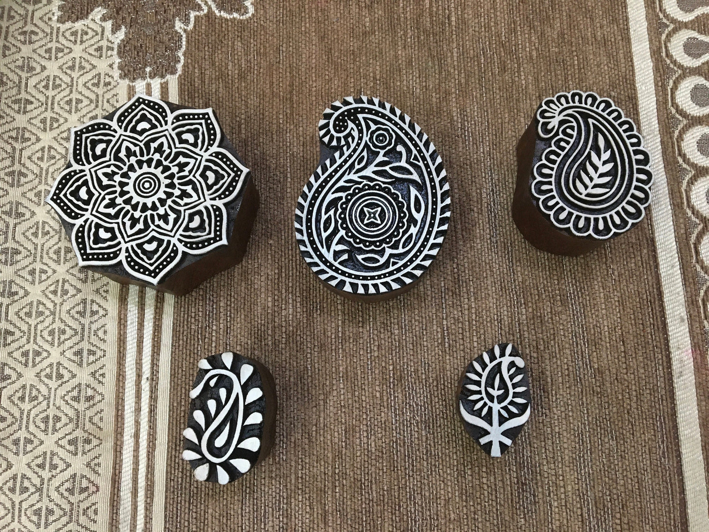 Hares and Seed Heads Stamp Block Set, hand carved Indian wood printing block; textile stamp; pottery stamp,Tjaps,Batik stamps