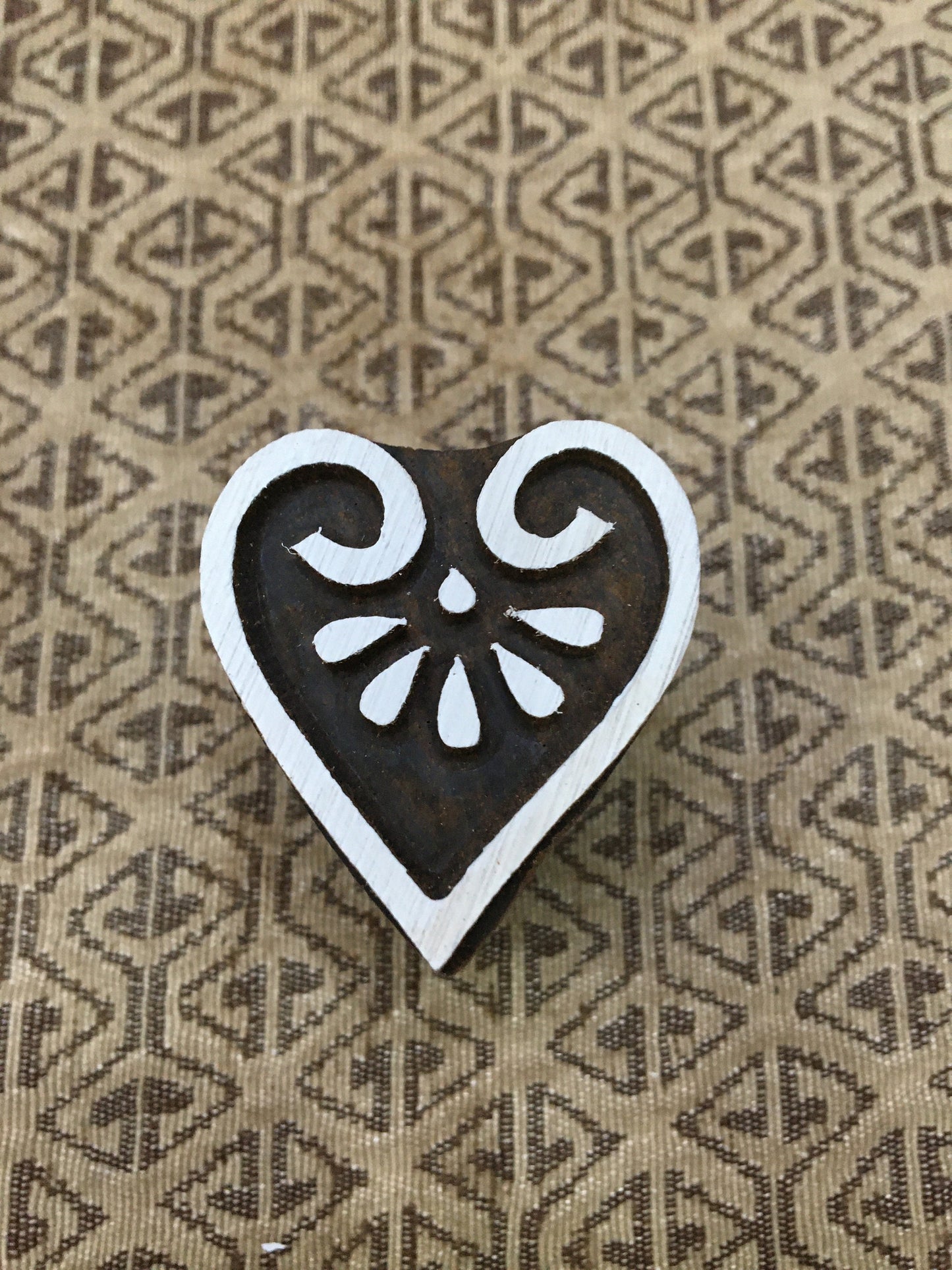 Little Heart, hand carved Indian wood printing block; textile stamp; pottery stamp,