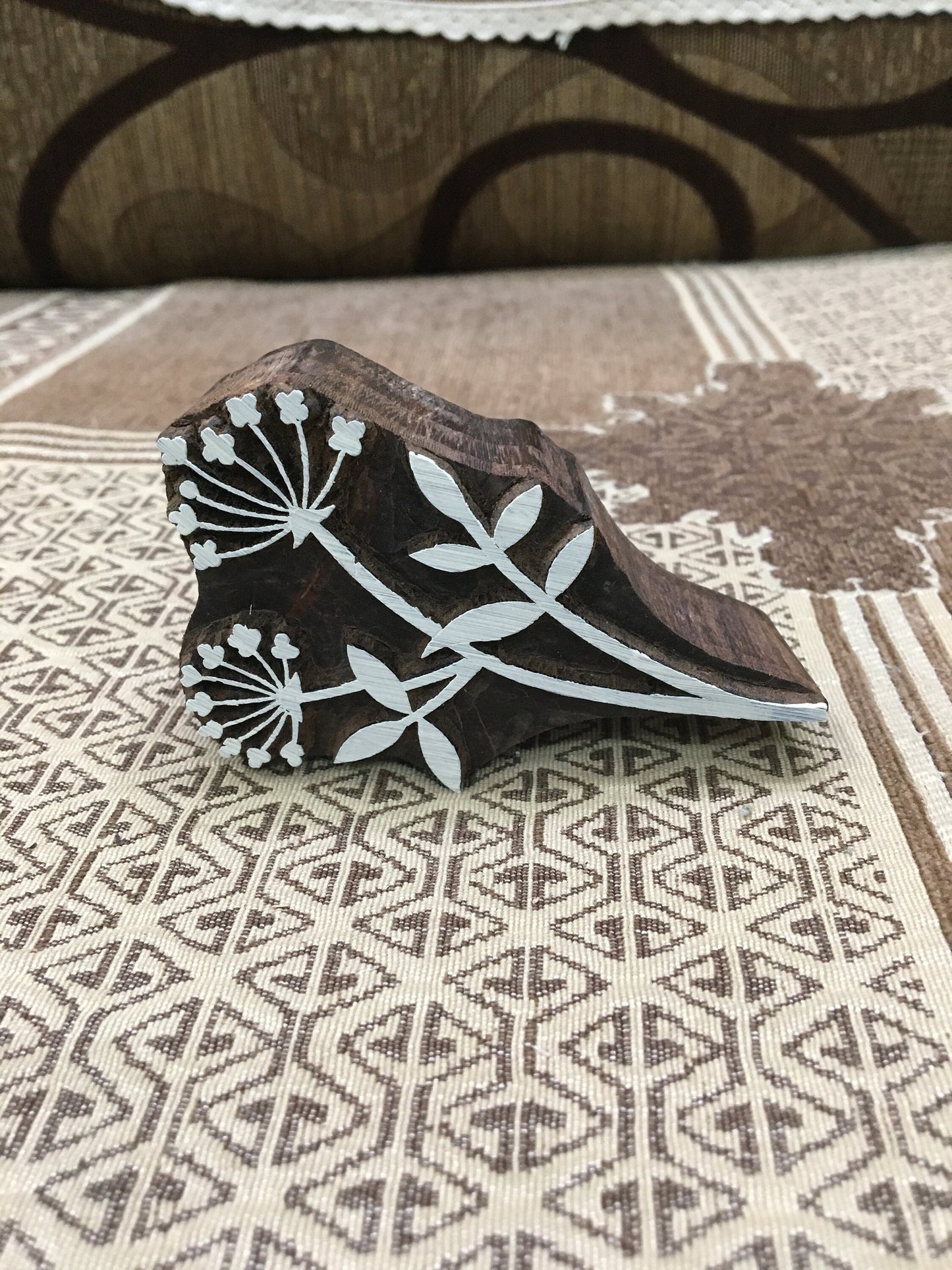 Indian Botanical Floral Wooden Printing Block Stamp: Exquisite Artistry from the East, hand carved block; textile stamp; pottery stamp,