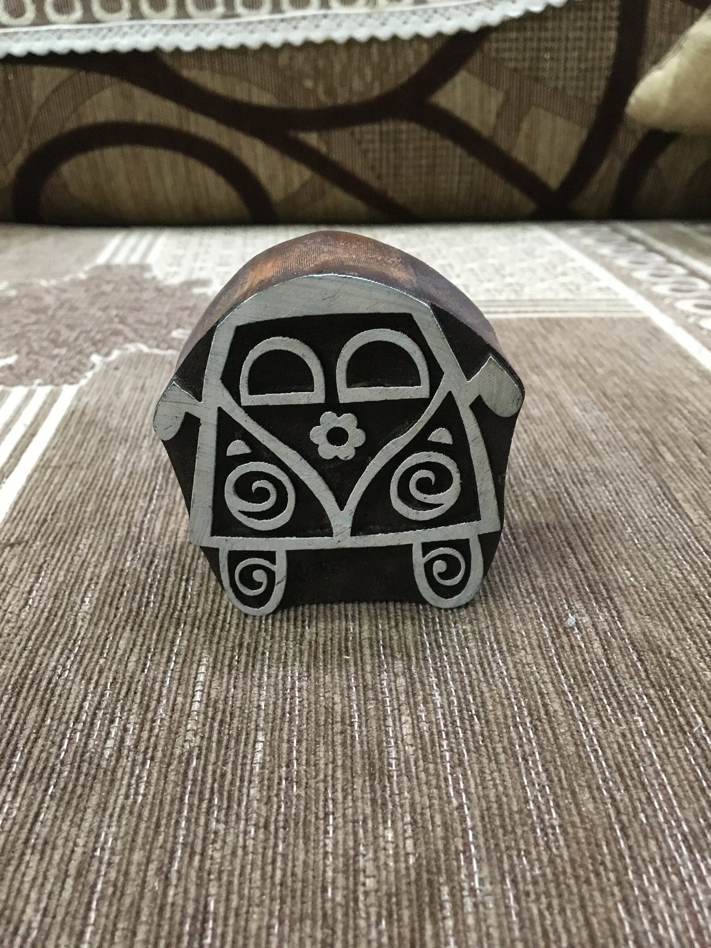 Indian Wooden Printing Block – Hippy Campervan, pottery stamp ceramic mould scrapbooking tjap batik printing floral carved stamps.