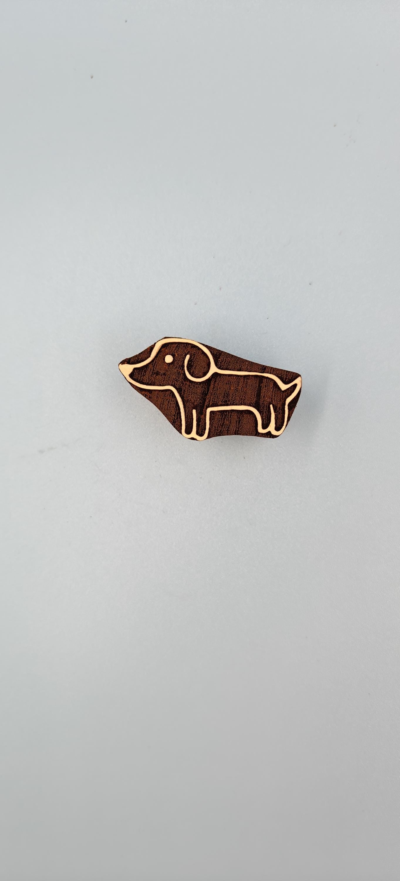 Indian Wooden Printing Block - Dachshund Puppy, hand carved Indian wood printing block; textile stamp; pottery stamp,