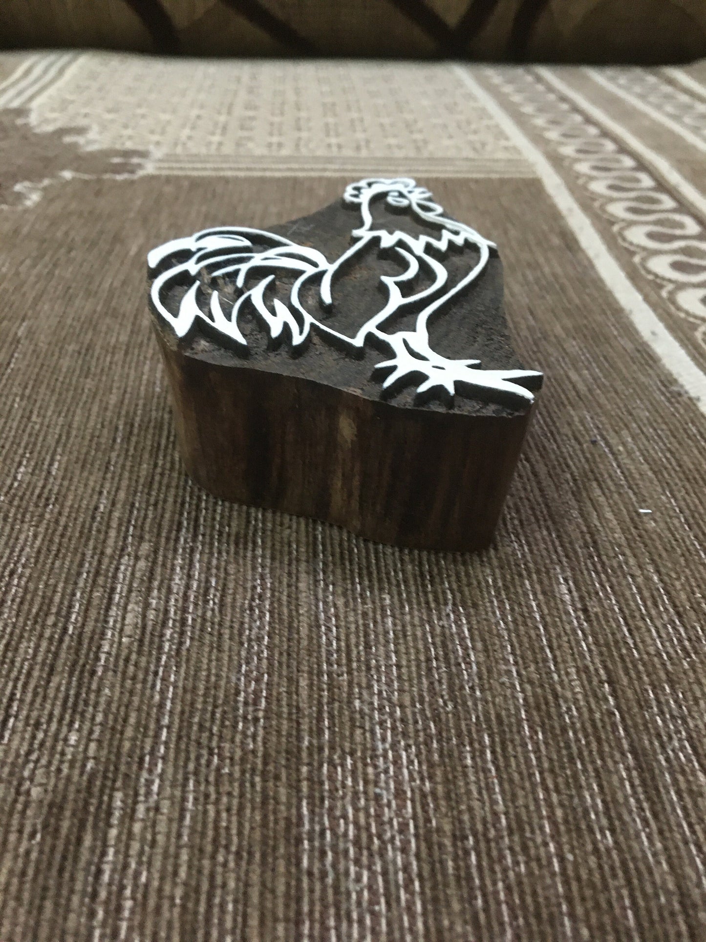 Indian Wooden Printing Block – Cockerel, hand carved Indian wood printing block; textile stamp; pottery stamp,