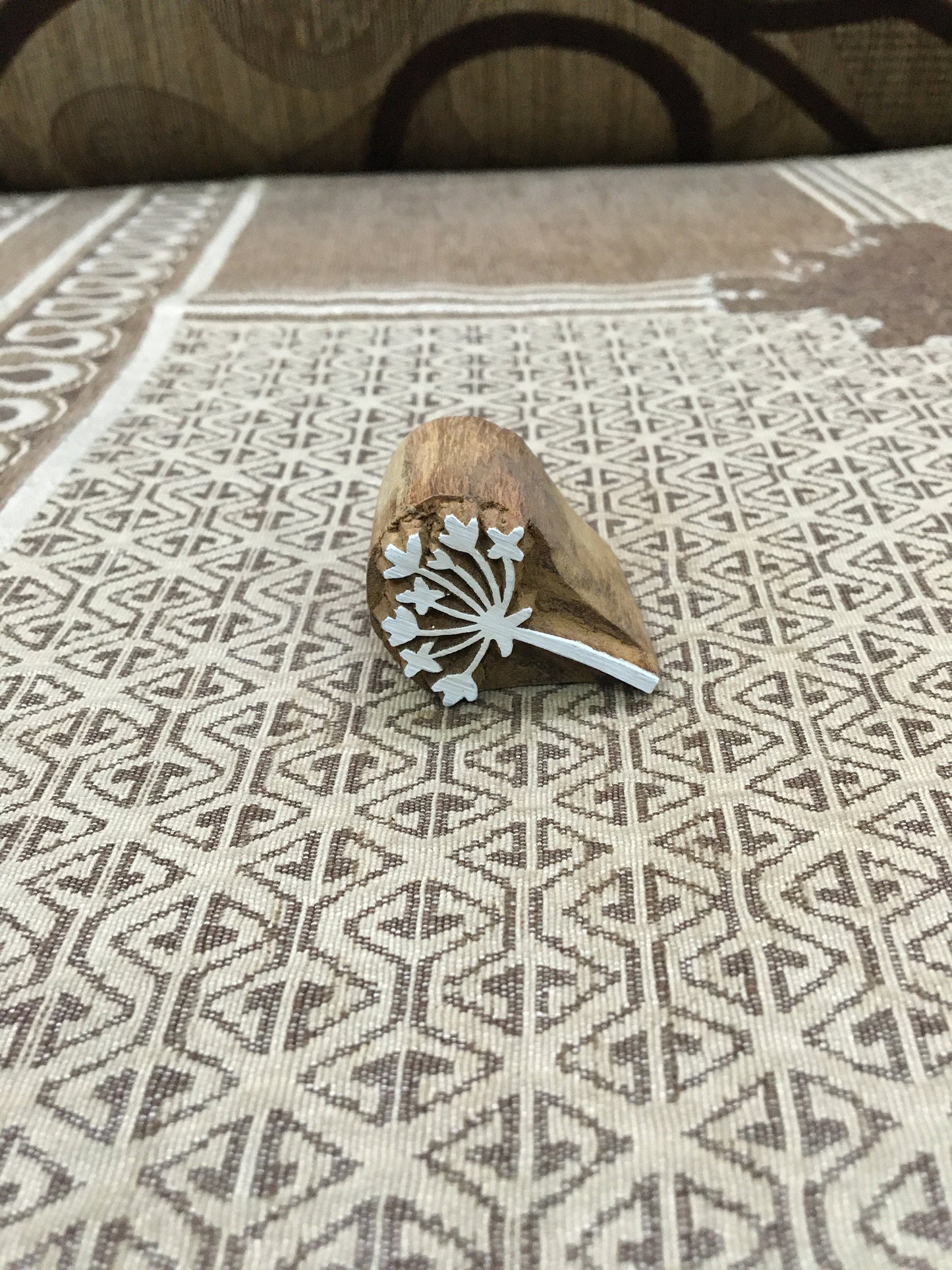 Star poppy Seed Head, hand carved Indian wood printing block; textile stamp; pottery stamp,