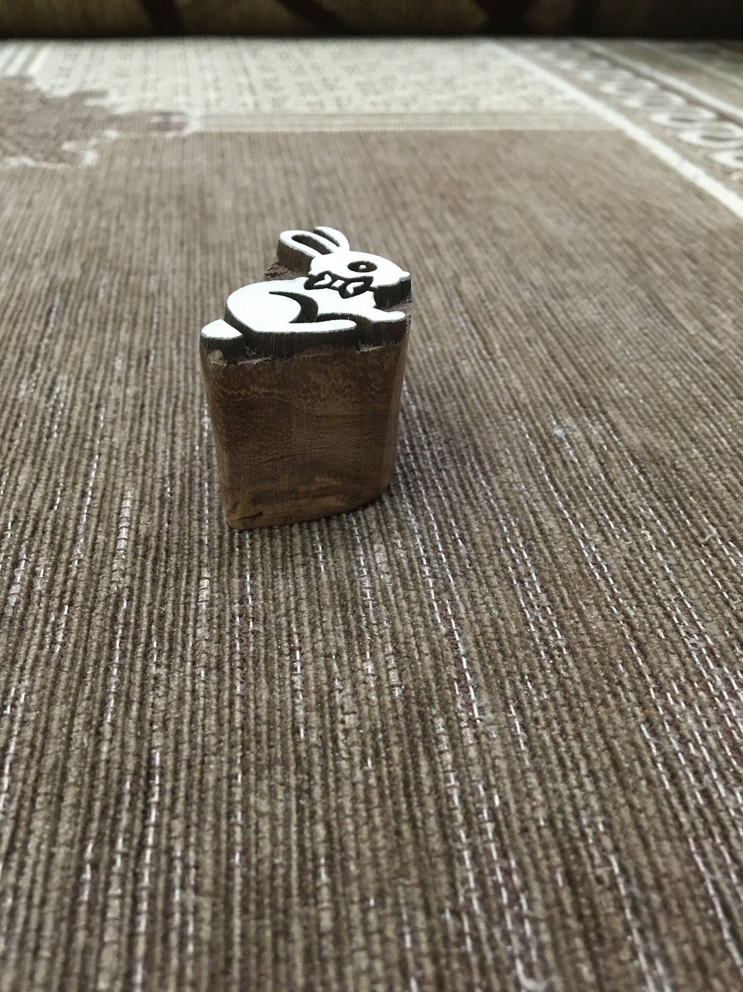 Indian Wooden Printing Block – Bunny With Bow ,hand carved Indian wood printing block; textile stamp; pottery stamp,