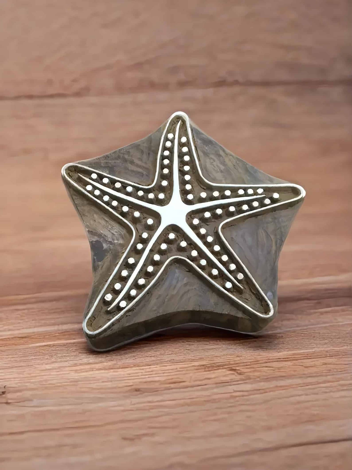 Indian Wooden Printing Block – Large Starfish, hand carved Indian wood printing block; textile stamp. image 1