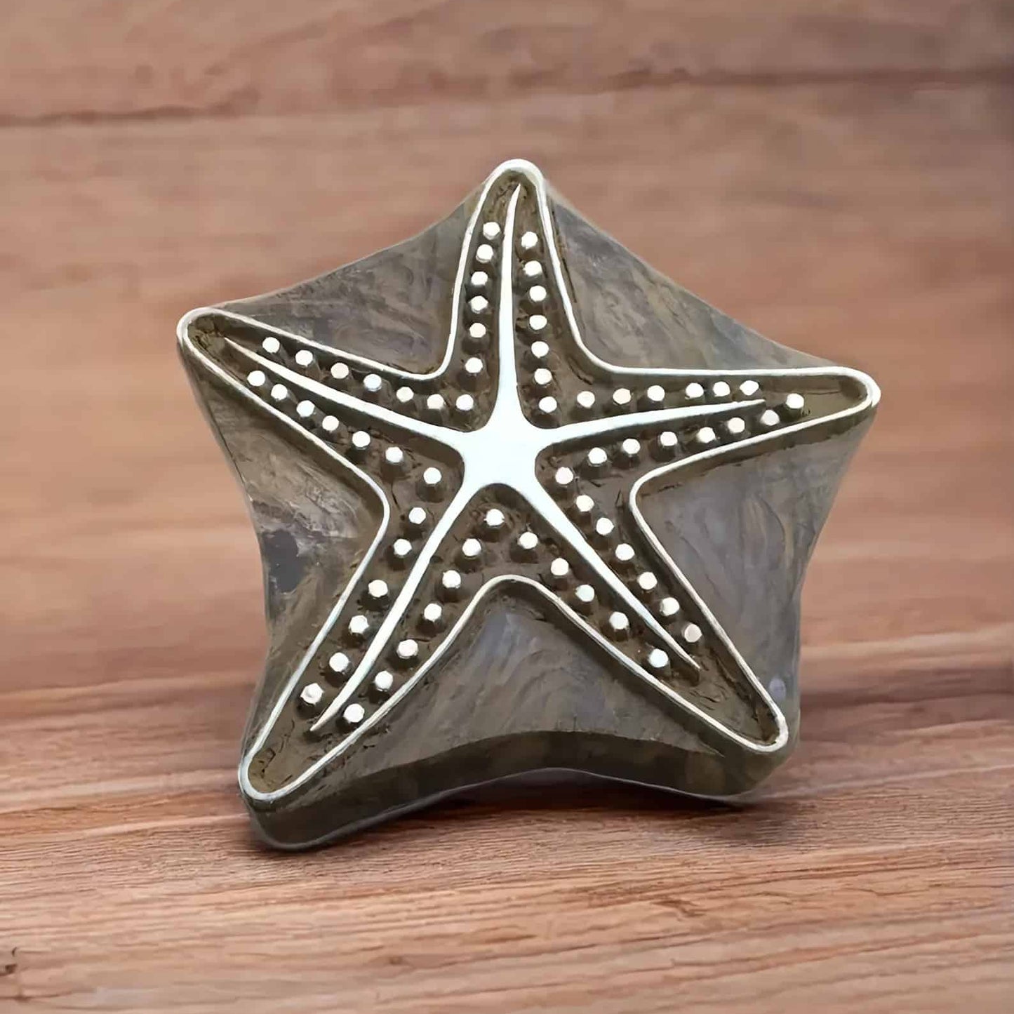 Indian Wooden Printing Block – Large Starfish, hand carved Indian wood printing block; textile stamp. image 1