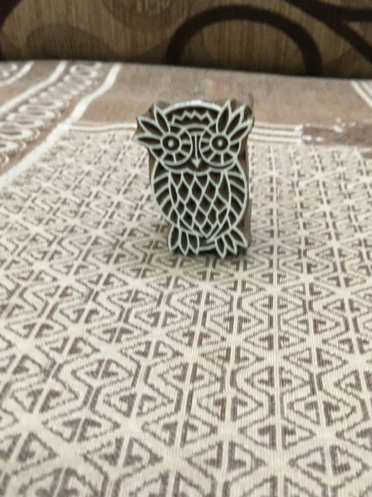 Medium Owl, hand carved Indian wood printing block; textile stamp; pottery stamp,