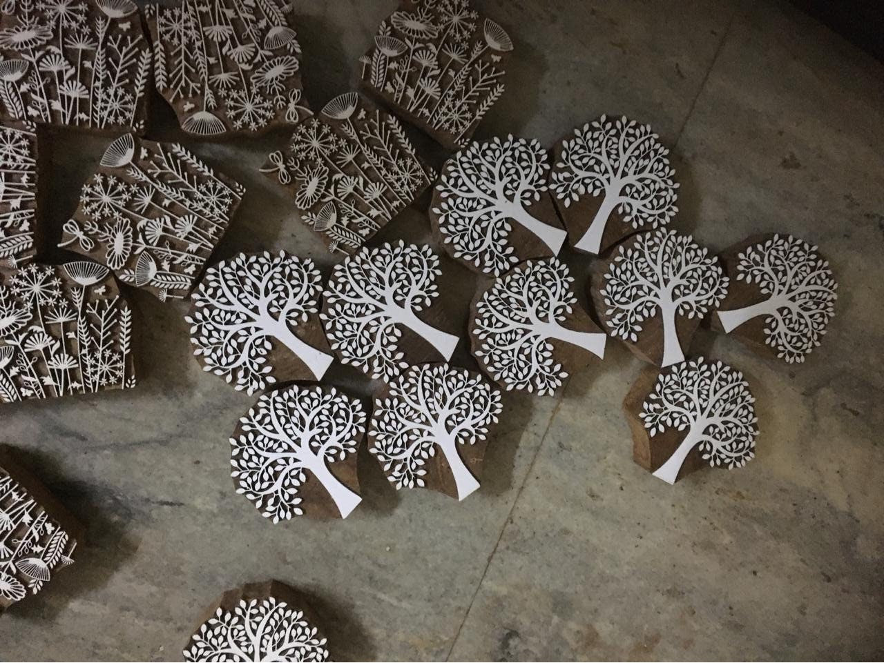 Detailed Tree Positive & Negetive, hand carved Indian wood printing block; textile stamp; pottery stamp,