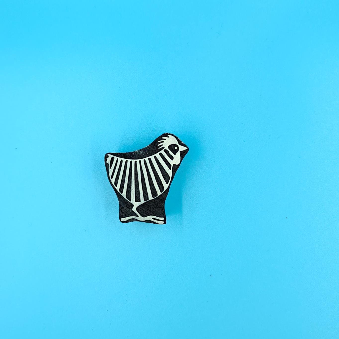 Indian Wooden Printing Block-Stripy Chicken Pair , hand carved Indian wood printing block; textile stamp; pottery stamp, Batik Tjaps,