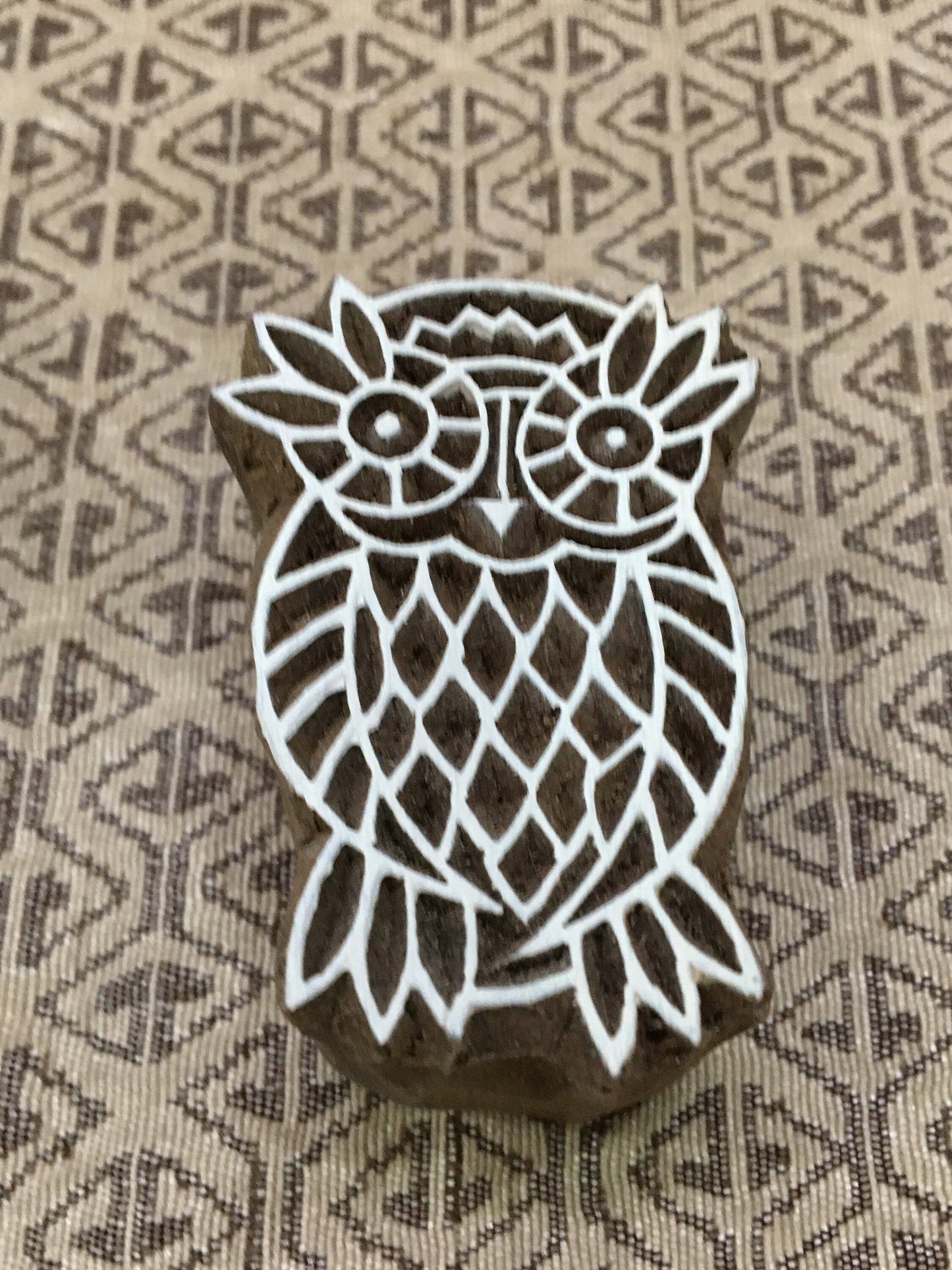 Medium Owl, hand carved Indian wood printing block; textile stamp; pottery stamp,