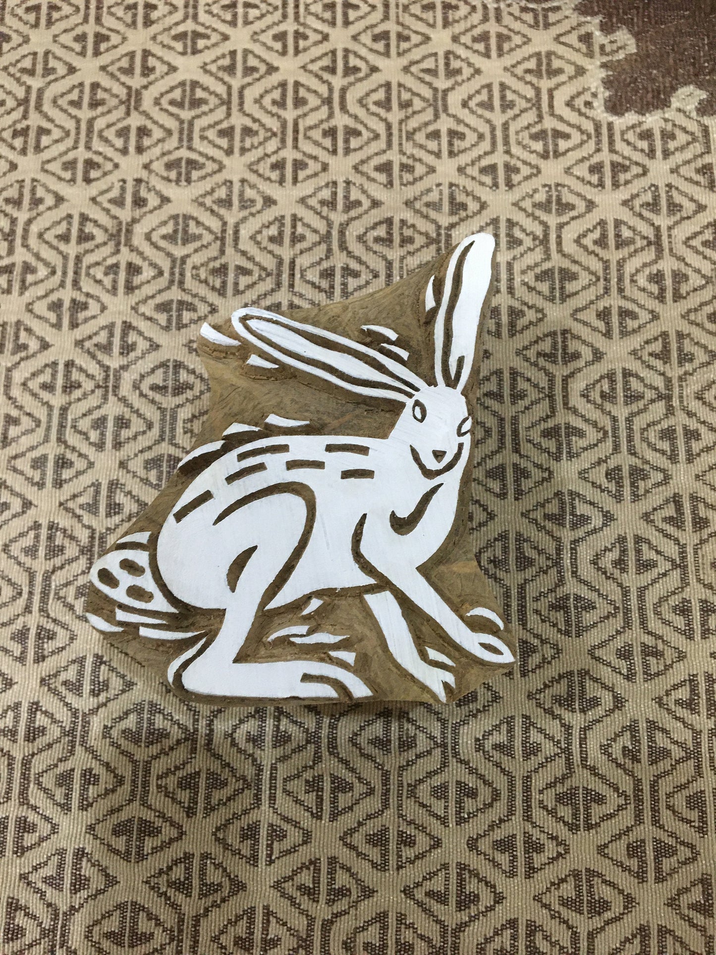 Hopping Harmony: A Group of Hares Wooden Printing Blocks Stamps, hand carved Indian wood printing block; textile stamp; pottery stamp,