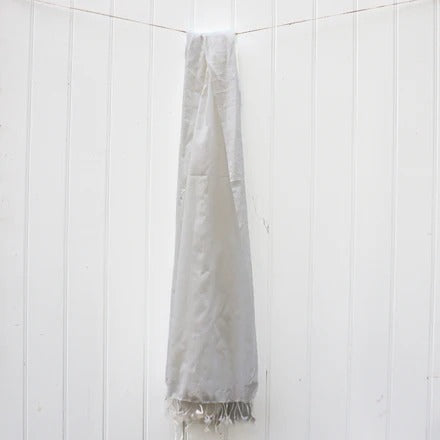 Large White Tasselled Cotton Scarf