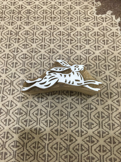 Hopping Harmony: A Group of Hares Wooden Printing Blocks Stamps, hand carved Indian wood printing block; textile stamp; pottery stamp,