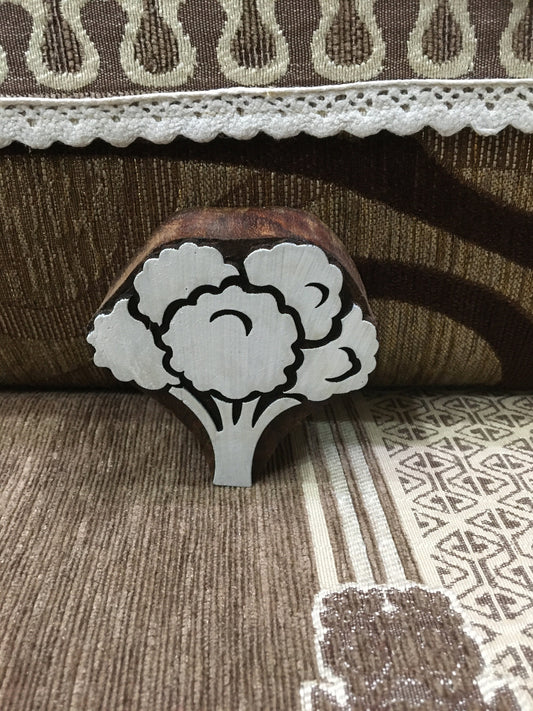 Indian Wooden Printing Block – Broccoli Vegetable stamp -  pottery stamp; textile stamp; Indian print block; clay stamp