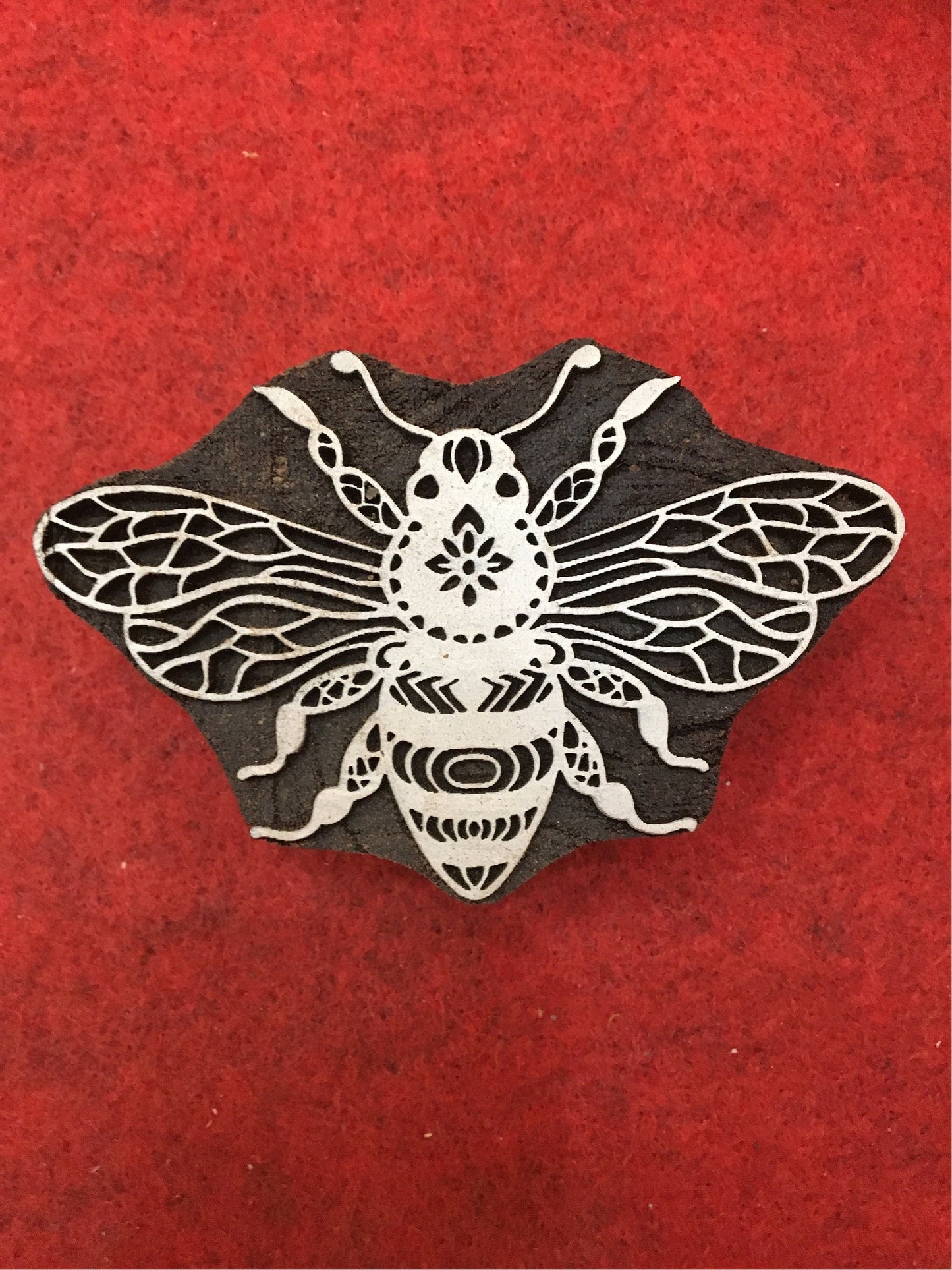 Queen bee 1 wood stamp; bumblebee; hand carved Indian wood printing block; textile stamp; pottery stamp,