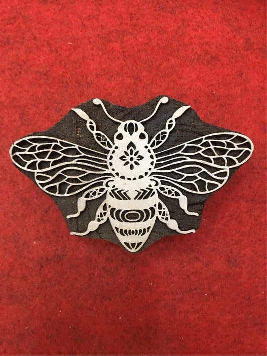 Queen bee 1 wood stamp; bumblebee; hand carved Indian wood printing block; textile stamp; pottery stamp,