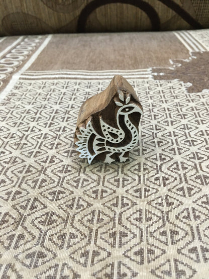 Regal Plumage: The Indian Artisan Peacock Printing Block Stamp, hand carved Indian wood printing block; textile stamp; pottery stamp,