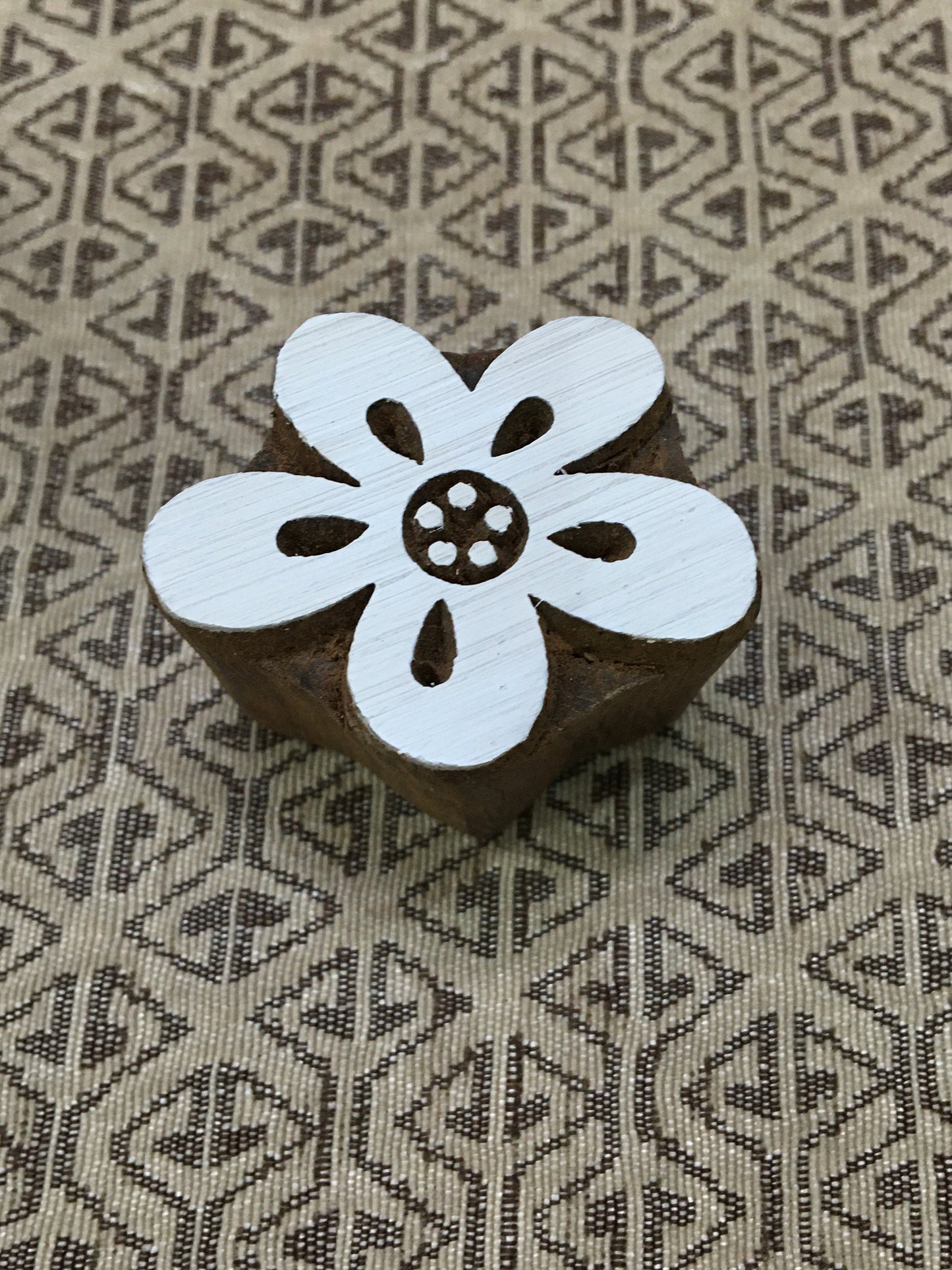 Playful Blooms: Small Funky Daisy Flower Indian Wooden Printing Block, hand carved Indian wood printing block; textile stamp; pottery stamp,