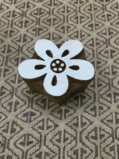 Playful Blooms: Small Funky Daisy Flower Indian Wooden Printing Block, hand carved Indian wood printing block; textile stamp; pottery stamp,