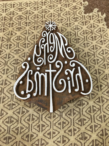 Curly Merry Christmas Tree pottery stamp ceramic mold scrapbooking tjap batik printing floral carved stamps.