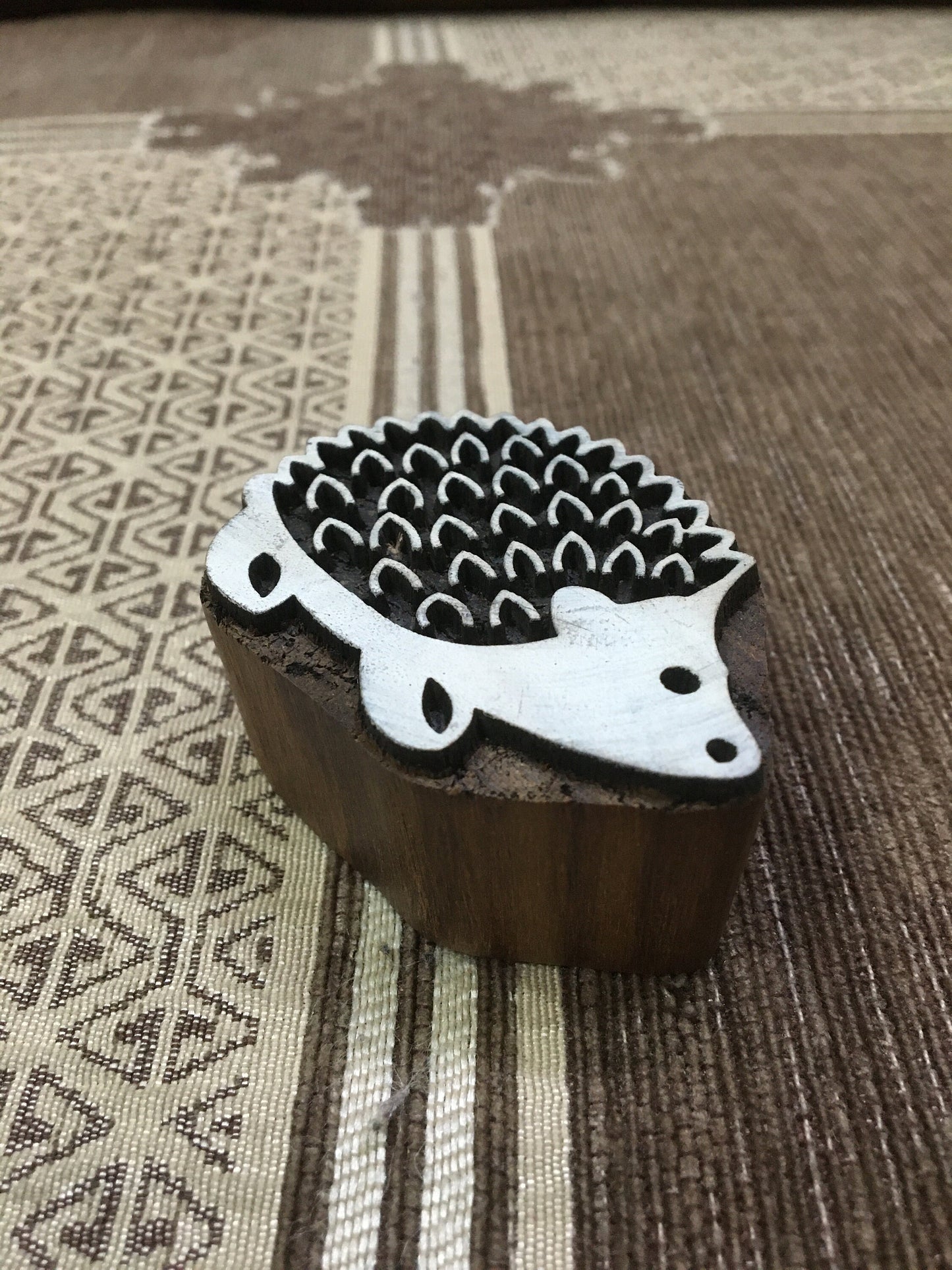 Indian Wooden Printing Block – Large Hedgehog, hand carved Indian wood printing block; textile stamp; pottery stamp,