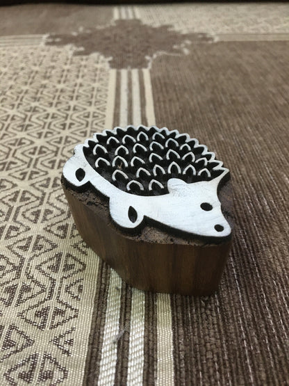 Indian Wooden Printing Block – Large Hedgehog, hand carved Indian wood printing block; textile stamp; pottery stamp,