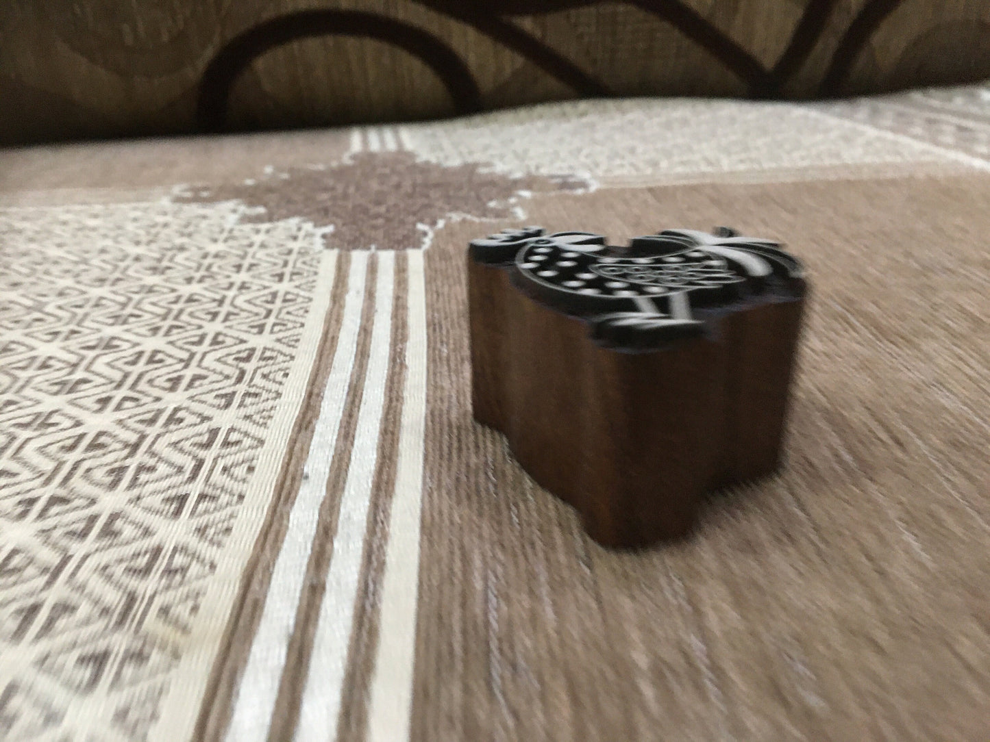 Funky Chickens Indian Artistic Handicraft Items Wooden Printing Block, hand carved Indian wood printing block; textile stamp; pottery stamp,