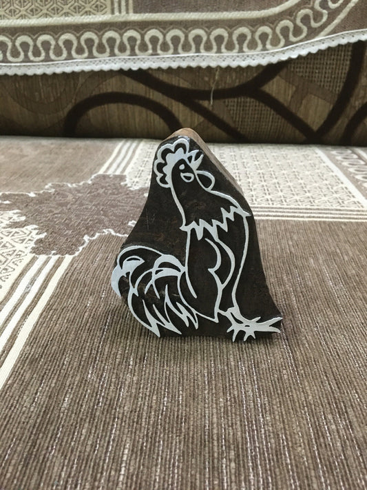 Indian Wooden Printing Block – Cockerel, hand carved Indian wood printing block; textile stamp; pottery stamp,