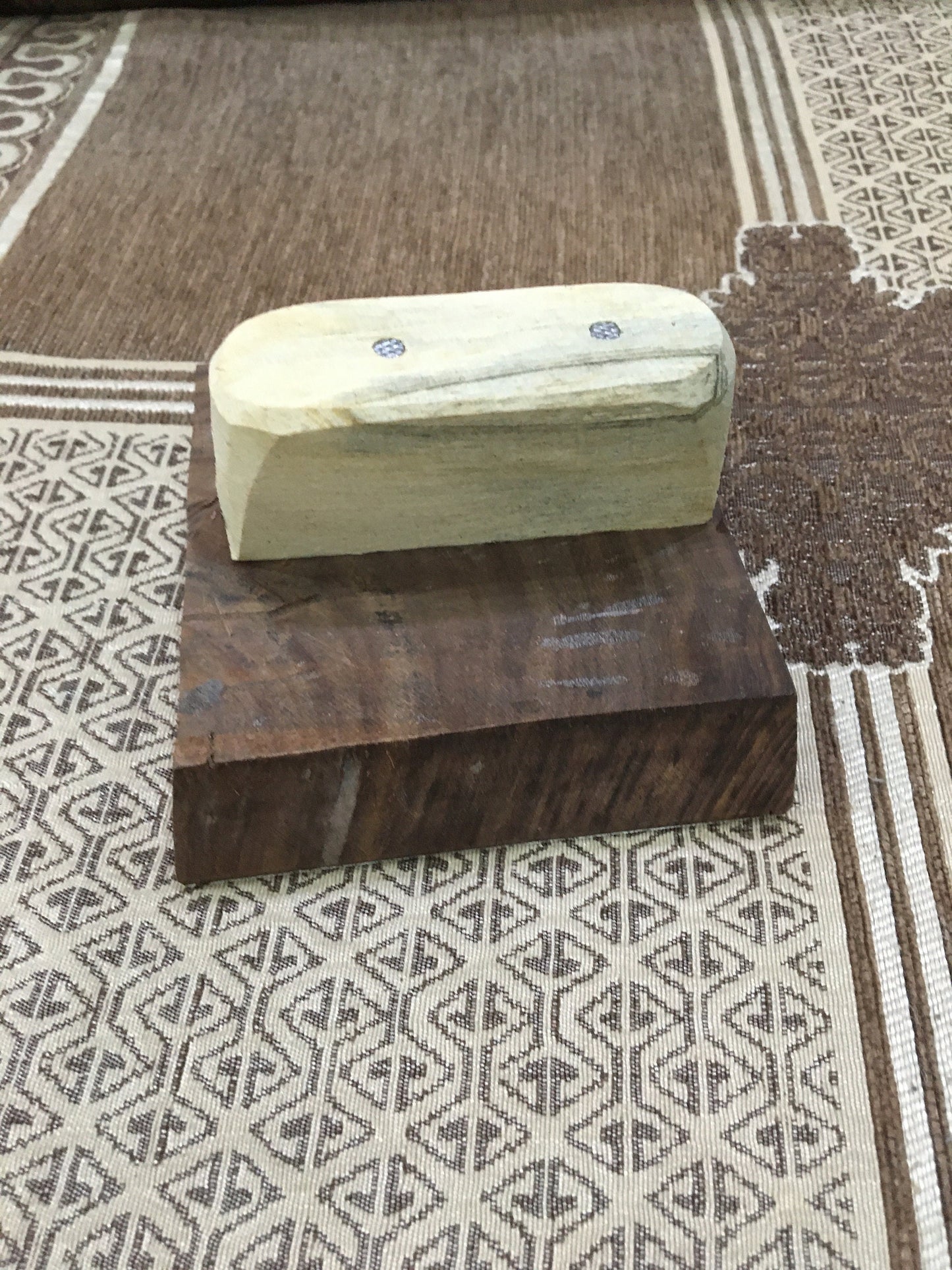 Indian Wooden Printing Block - Dotty Leaf Tile with Handle ,hand carved Indian wood printing block; textile stamp; pottery stamp,