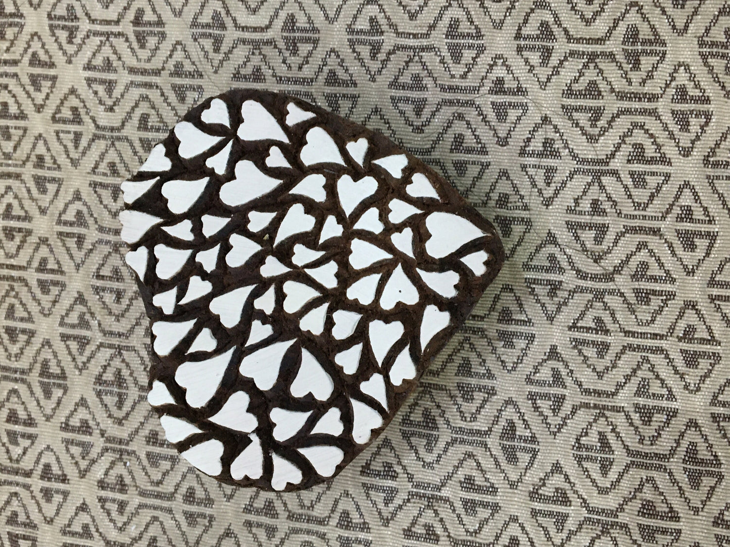 Sacred Love: Indian Wooden Printing Block - Detailed Heart of Hearts, hand carved Indian wood printing block; textile stamp; pottery stamp,