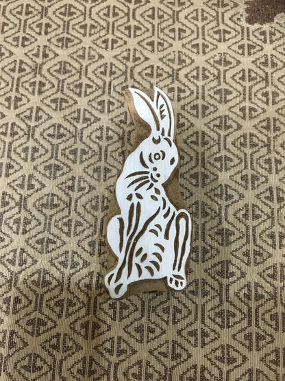 Hopping Harmony: A Group of Hares Wooden Printing Blocks Stamps, hand carved Indian wood printing block; textile stamp; pottery stamp,