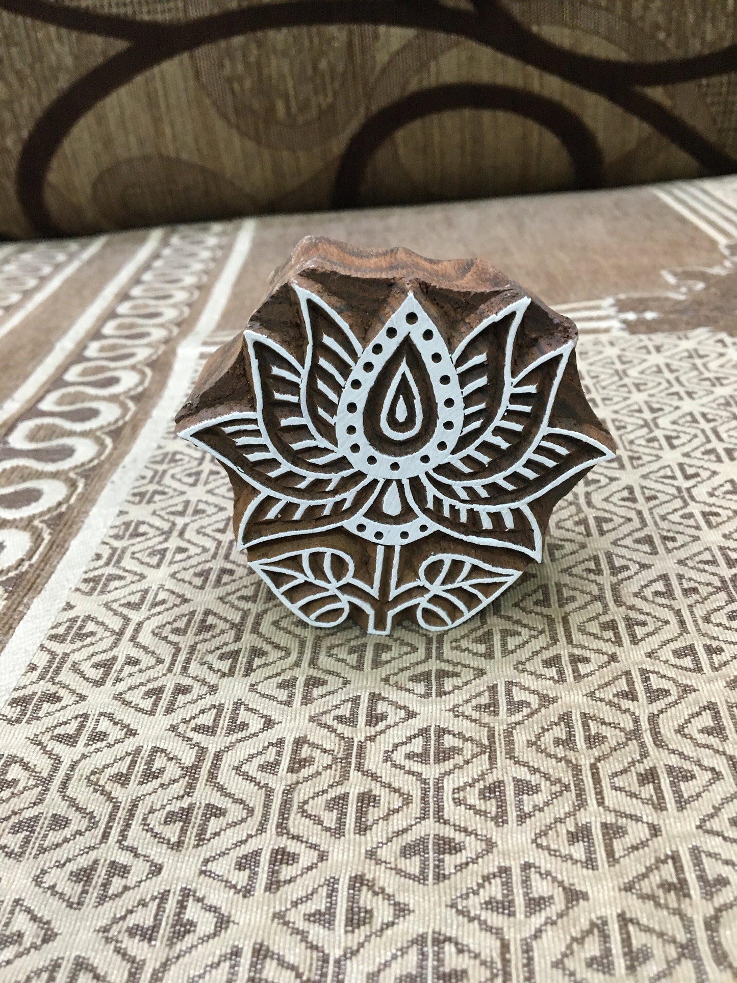 Lotus Flower, hand carved Indian wood printing block; textile stamp; pottery stamp,