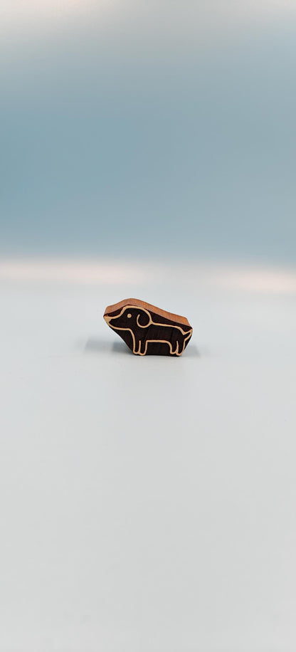 Indian Wooden Printing Block - Dachshund Puppy, hand carved Indian wood printing block; textile stamp; pottery stamp,