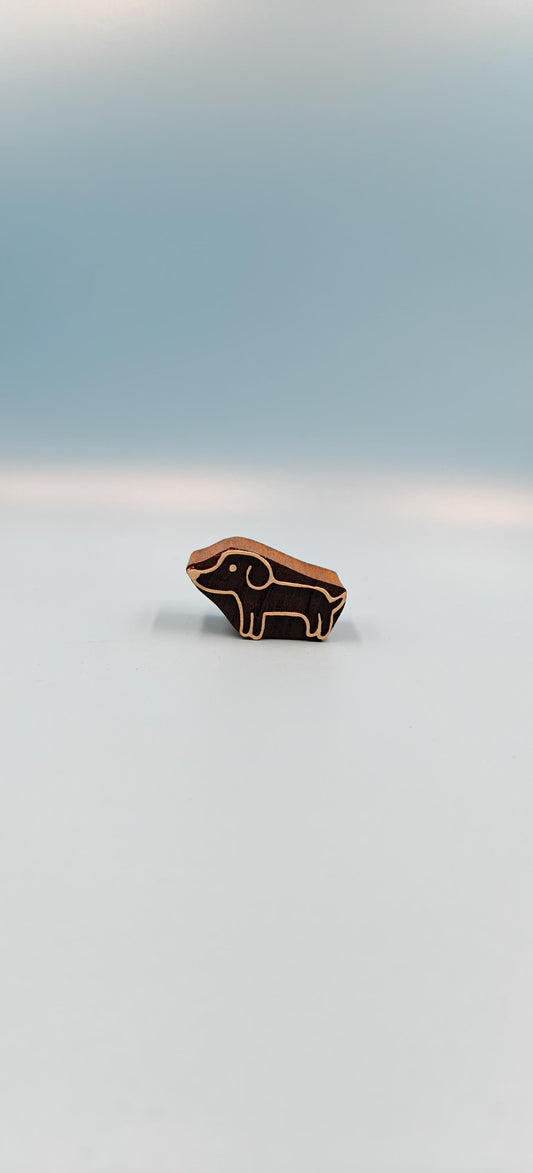 Indian Wooden Printing Block - Dachshund Puppy, hand carved Indian wood printing block; textile stamp; pottery stamp,